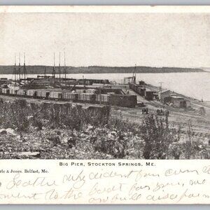 Vintage 1913 Big Pier Stockton Springs Maine Postcard #1300